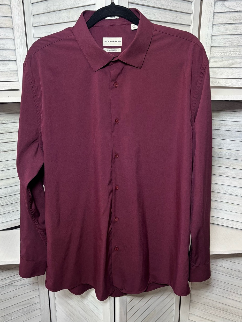 Lucky Brand Men’s Burgundy 4-Way Stretch Slim Fit Shirt XL 17–17.5